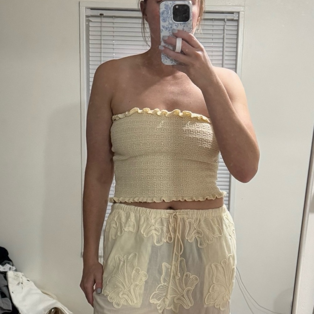 Zara Cream Strapless Crop Top